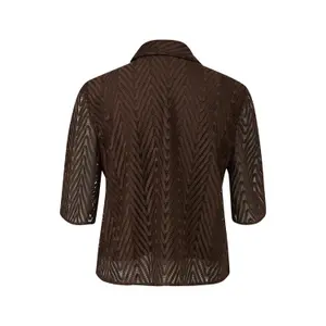 Lace Blouse with Shirt Collar and Three-Quarter Sleeves Women COMMA image-1