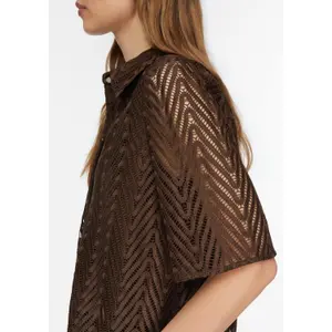 Lace Blouse with Shirt Collar and Three-Quarter Sleeves Women COMMA image-3
