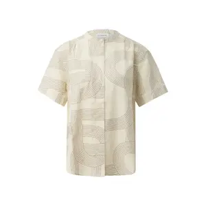 Gathered Collar Linen Blend Blouse for Women COMMA image-0