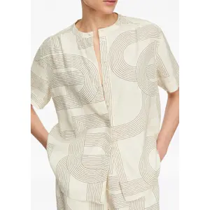 Gathered Collar Linen Blend Blouse for Women COMMA image-3