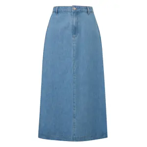 Women's A-Line Midi Denim Lyocell Skirt with Belt Loops COMMA image-0