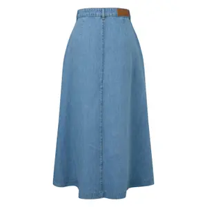 Women's A-Line Midi Denim Lyocell Skirt with Belt Loops COMMA image-1