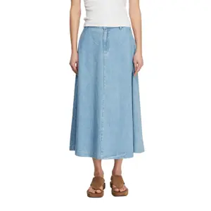 Women's A-Line Midi Denim Lyocell Skirt with Belt Loops COMMA image-2