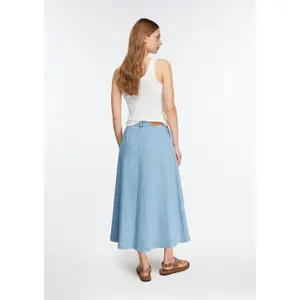 Women's A-Line Midi Denim Lyocell Skirt with Belt Loops COMMA image-4