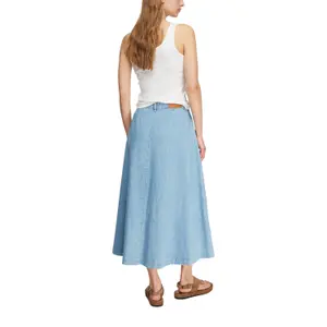 Women's A-Line Midi Denim Lyocell Skirt with Belt Loops COMMA image-5