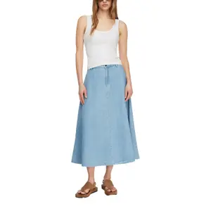 Women's A-Line Midi Denim Lyocell Skirt with Belt Loops COMMA image-6