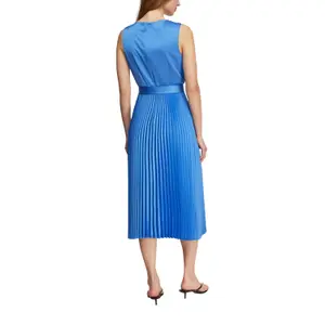 Satin Pleated Dress with Waist Tie Women COMMA image-5