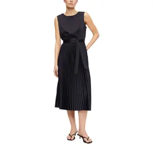 Satin Pleated Dress with Waist Tie Women COMMA image-6