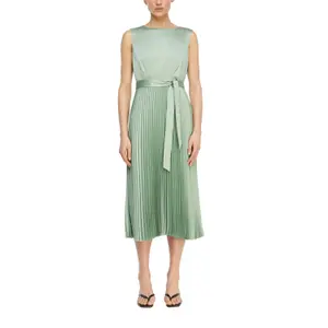Satin Pleated Dress with Waist Tie Women COMMA image-2