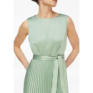 Satin Pleated Dress with Waist Tie Women COMMA image-3