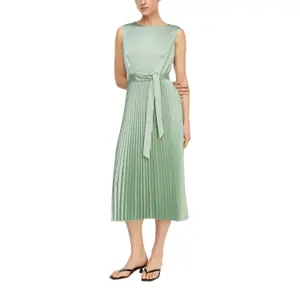 Satin Pleated Dress with Waist Tie Women COMMA image-6