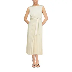 Satin Pleated Dress with Waist Tie Women COMMA image-6
