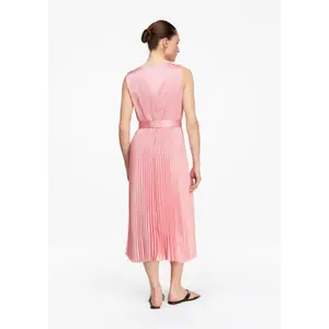 Satin Pleated Dress with Waist Tie Women COMMA image-4