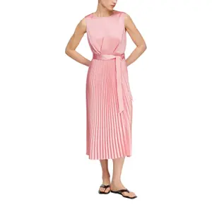 Satin Pleated Dress with Waist Tie Women COMMA image-6