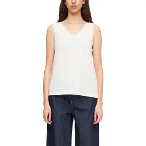 Textured Cotton Tank Top with Stitching Women COMMA image-2