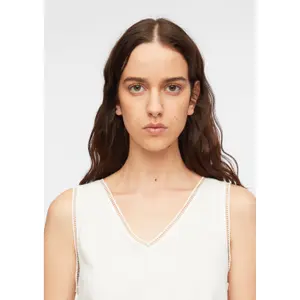 Textured Cotton Tank Top with Stitching Women COMMA image-3