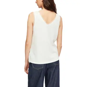 Textured Cotton Tank Top with Stitching Women COMMA image-5