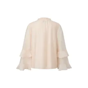 Lyocell Shirt with Ruffled Sleeves and Split Collar for Women COMMA image-1