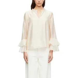 Lyocell Shirt with Ruffled Sleeves and Split Collar for Women COMMA image-2