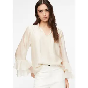 Lyocell Shirt with Ruffled Sleeves and Split Collar for Women COMMA image-3
