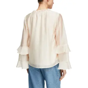 Lyocell Shirt with Ruffled Sleeves and Split Collar for Women COMMA image-5