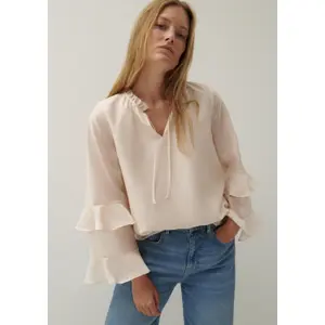 Lyocell Shirt with Ruffled Sleeves and Split Collar for Women COMMA image-6