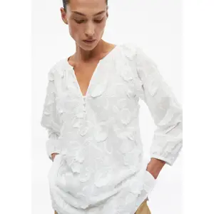 Embroidered Floral Tunic with Notched Collar 3/4 Sleeve Women COMMA image-3