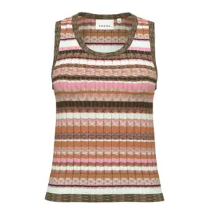 Women’s Striped Sleeveless Openwork Crew Neck Top COMMA image-0