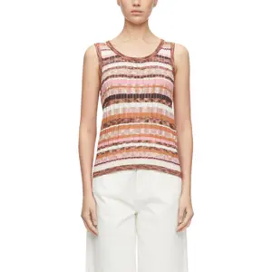 Women’s Striped Sleeveless Openwork Crew Neck Top COMMA image-2