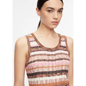 Women’s Striped Sleeveless Openwork Crew Neck Top COMMA image-3
