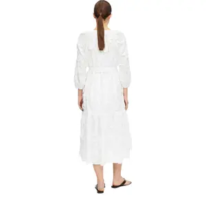 Long Sleeve Cotton Voile Dress with Belt for Women COMMA image-5