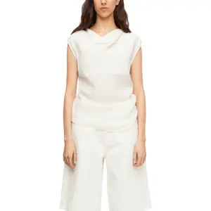 Frilled Seersucker Blouse with Cowl Neck Women COMMA image-2