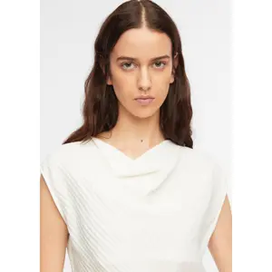 Frilled Seersucker Blouse with Cowl Neck Women COMMA image-3