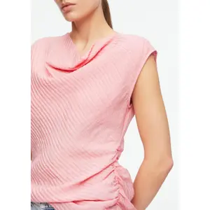 Seersucker Blouse with Cap Collar and Drop Shoulders for Women COMMA image-3