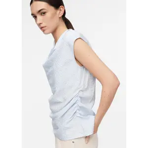 Seersucker Blouse with Rounded Hem Women’s Bateau Neck COMMA image-1