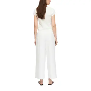 Women's Cotton and Lyocell Blend Pleated Trousers with Belt COMMA image-5