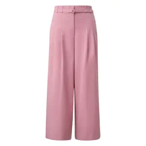 Women's Cotton and Lyocell Blend Pleated Trousers with Belt COMMA image-0