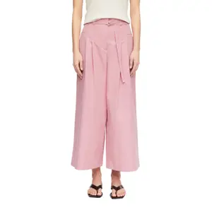 Women's Cotton and Lyocell Blend Pleated Trousers with Belt COMMA image-2