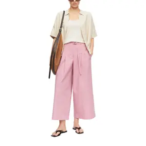 Women's Cotton and Lyocell Blend Pleated Trousers with Belt COMMA image-6