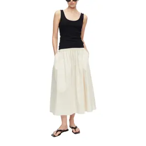 Midi Skirt in Poplin with Smocked Details and Italian Pockets Women COMMA image-6