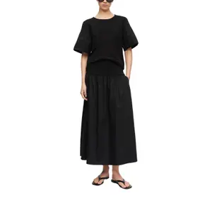 Midi Skirt in Poplin with Smocked Details and Italian Pockets Women COMMA image-6
