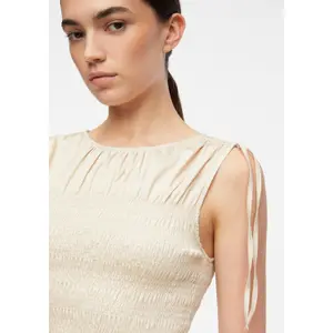 Fitted Sleeveless Smocked Poplin Shirt for Women COMMA image-3