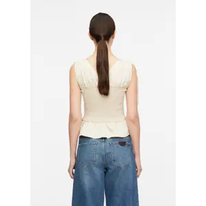 Fitted Sleeveless Smocked Poplin Shirt for Women COMMA image-4