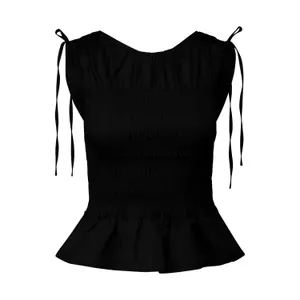 Woman's Sleeveless Ruffle Pintucked Poplin Blouse COMMA image-0