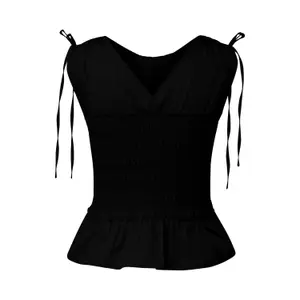 Woman's Sleeveless Ruffle Pintucked Poplin Blouse COMMA image-1