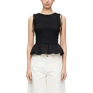 Woman's Sleeveless Ruffle Pintucked Poplin Blouse COMMA image-2