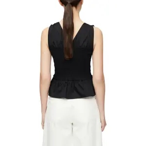 Woman's Sleeveless Ruffle Pintucked Poplin Blouse COMMA image-5