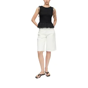 Woman's Sleeveless Ruffle Pintucked Poplin Blouse COMMA image-6