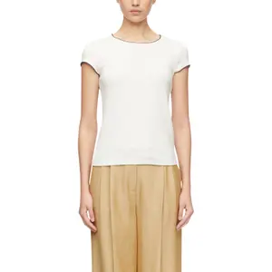 Women's Contrast Crochet Neck T-Shirt COMMA image-2