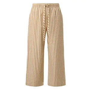 Structured Stripe Seersucker Culotte Trousers for Women COMMA image-0